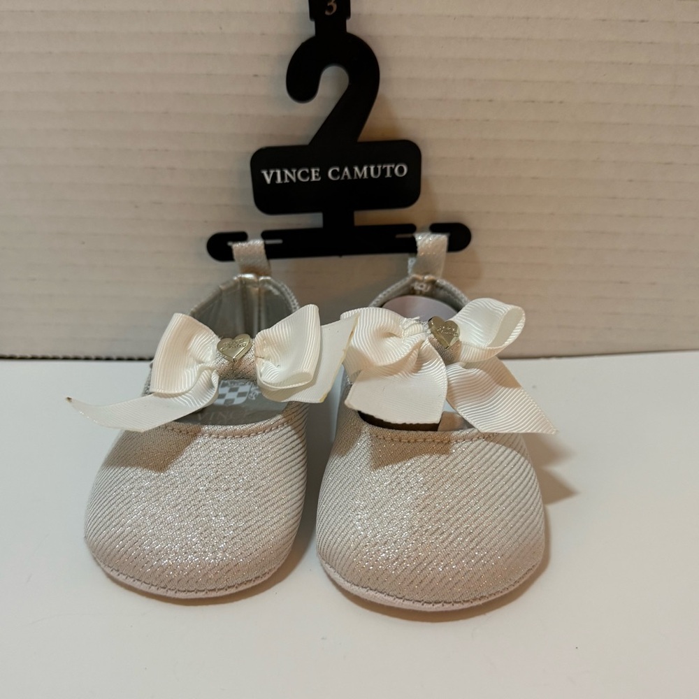 Vince Camuto Silver Baby Shoes with Bow